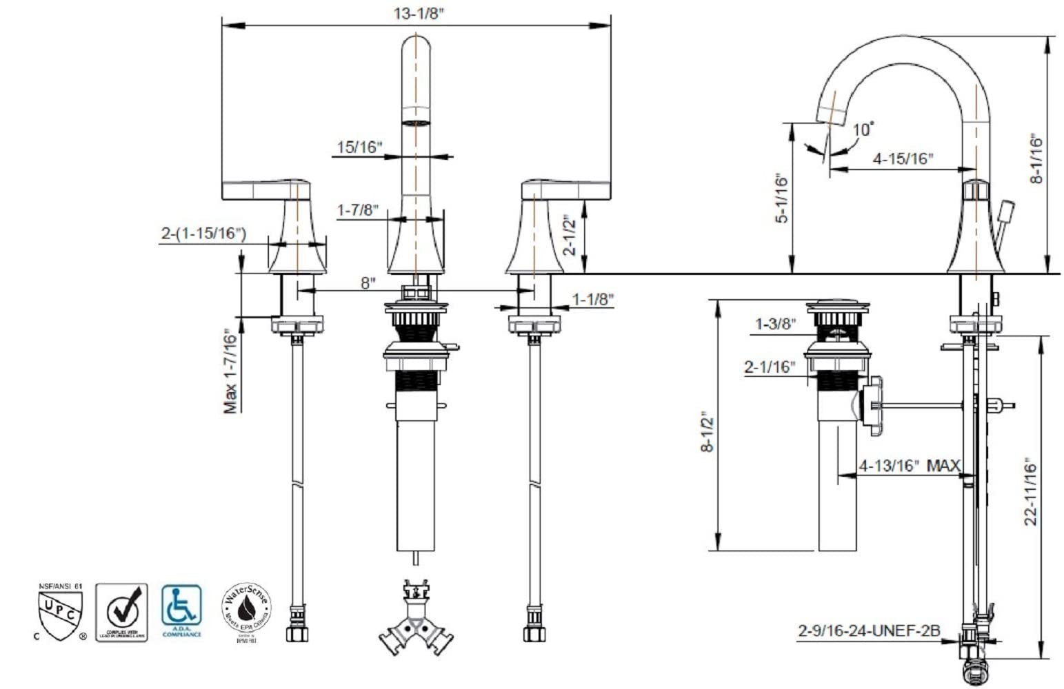 Ultra faucets UF5660X Two-Handle Widespread Lavatory Faucet