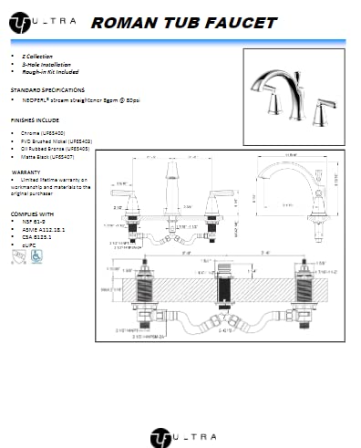 Ultra Faucets UF6540X Z Collection Two-Handle Roman Tub Faucet with Hand-Shower