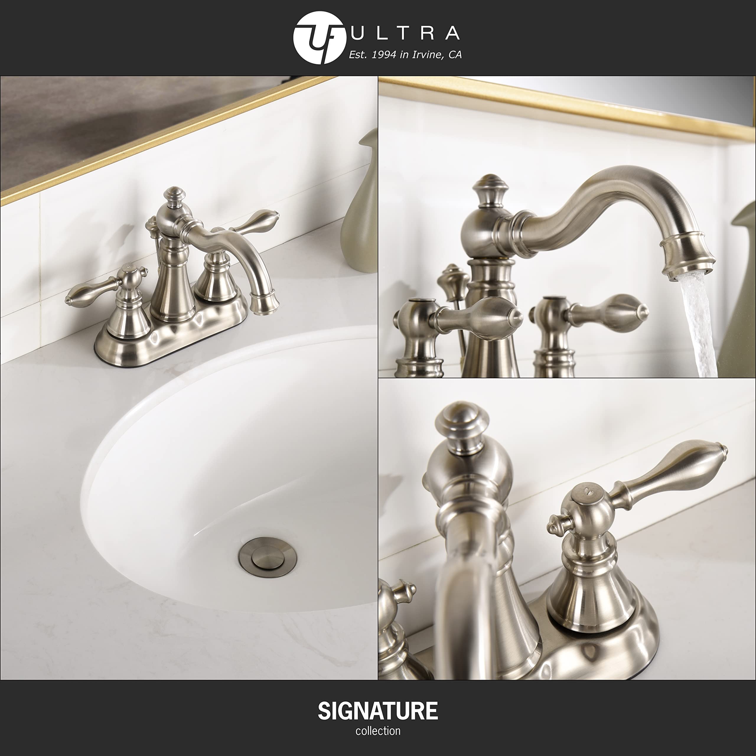 Ultra Faucets UF4511X Signature Collection Bathroom Faucet, Two-Handle 4" Centerset Lavatory Faucet
