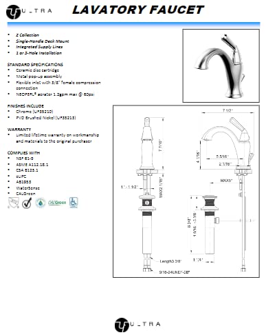 Ultra Faucets UF3521X Z Collection Bathroom Faucet, Single-Handle Lavatory Faucet