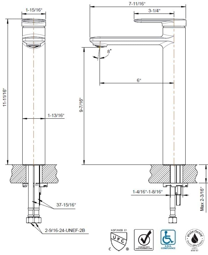 Ultra Faucets UF3740X Bathroom Faucet, Single Handle Vessel Lavatory Faucet