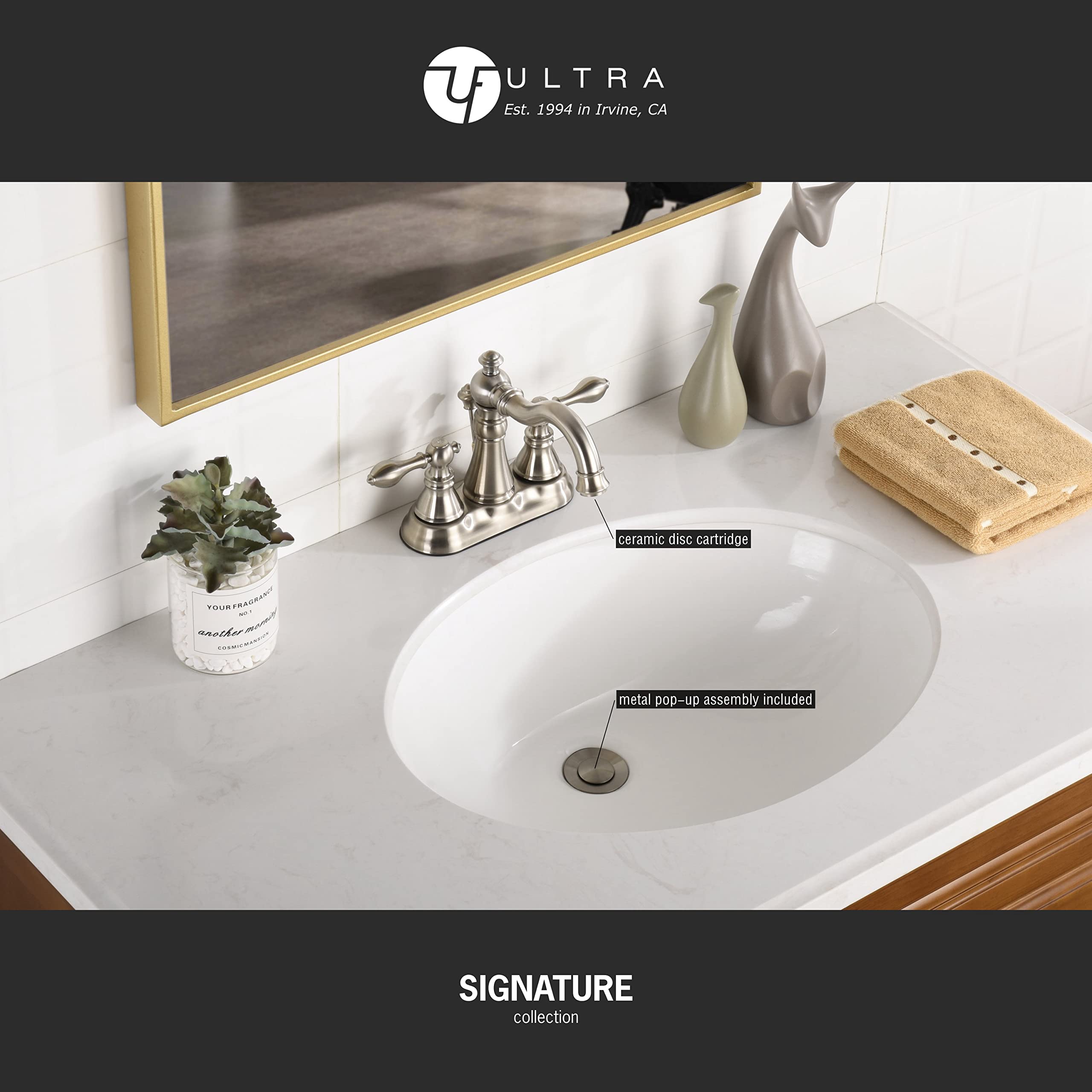Ultra Faucets UF4511X Signature Collection Bathroom Faucet, Two-Handle 4" Centerset Lavatory Faucet