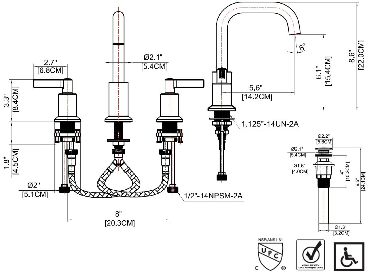 Ultra faucets UF5700X Bathroom Faucets, Two-Handle Widespread Lavatory Faucet