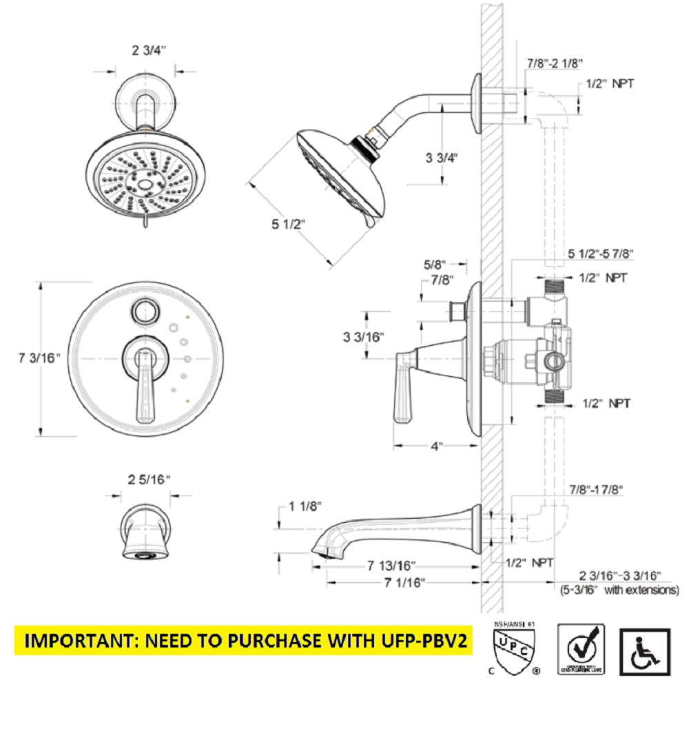 Ultra Faucets Z Collection UF7960X Single-Handle Tub and Shower Trim Kit