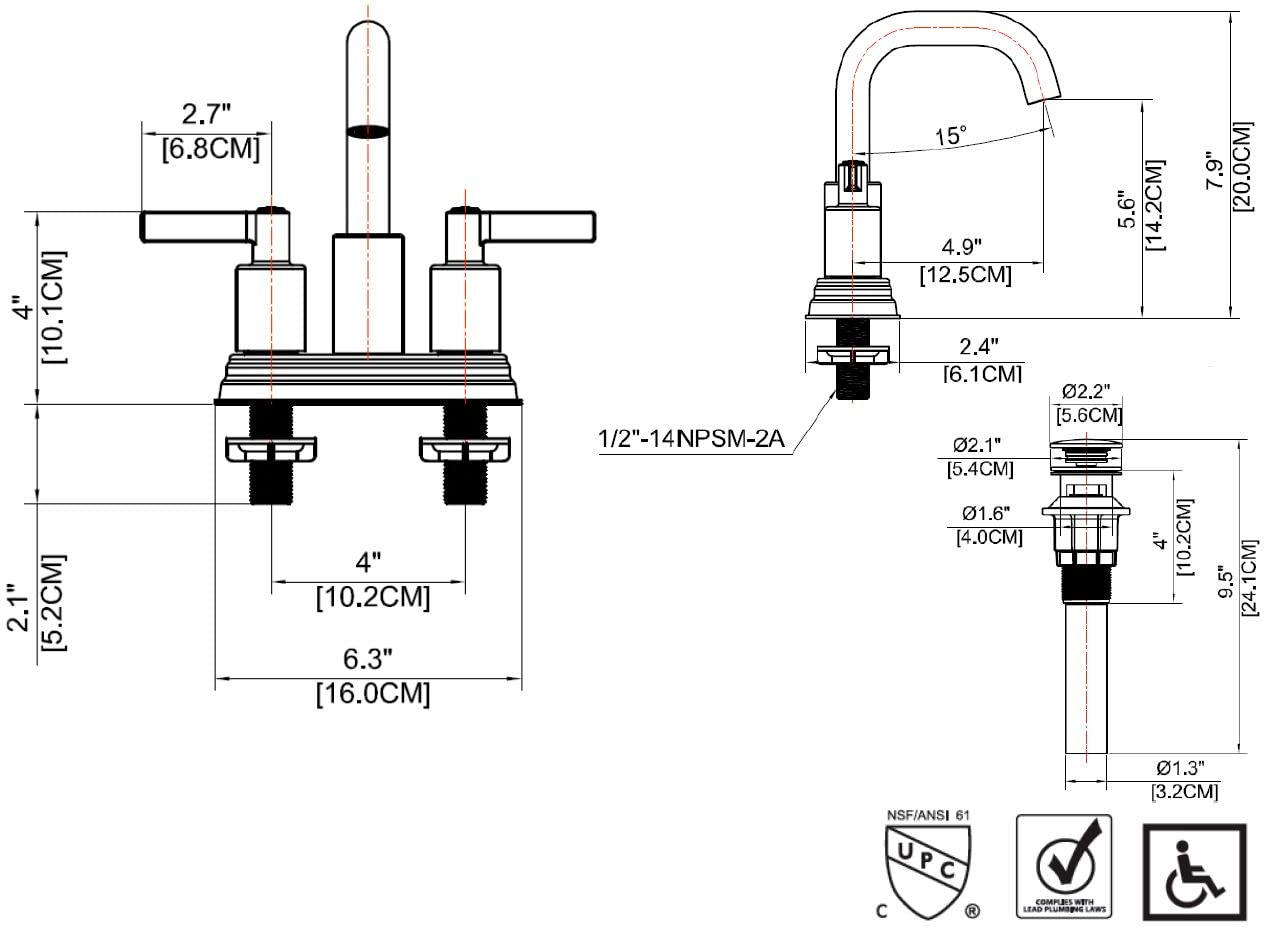 Ultra Faucets UF4670X Bathroom Faucet Two-Handle 4" Centerset Lavatory Faucet