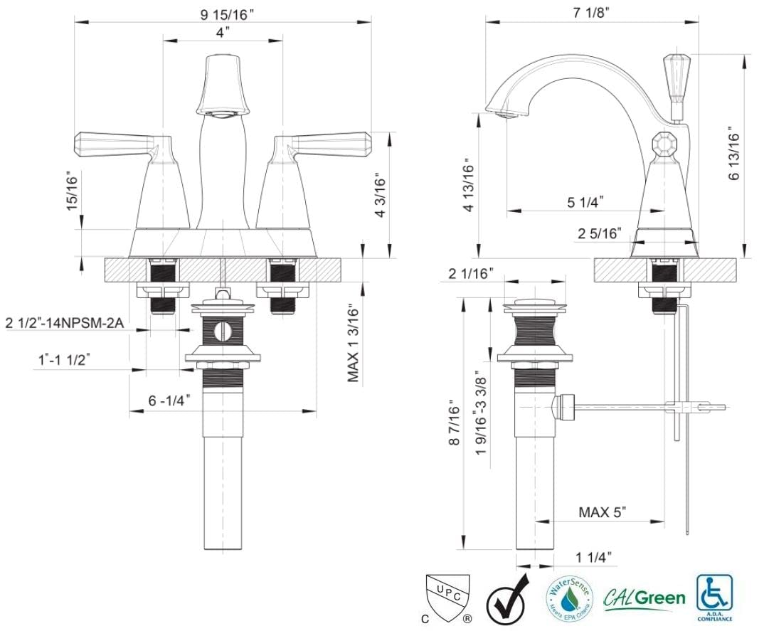 Ultra Faucets UF4591X Z Collection Bathroom Faucet, Two-Handle 4" Centerset Lavatory Faucet