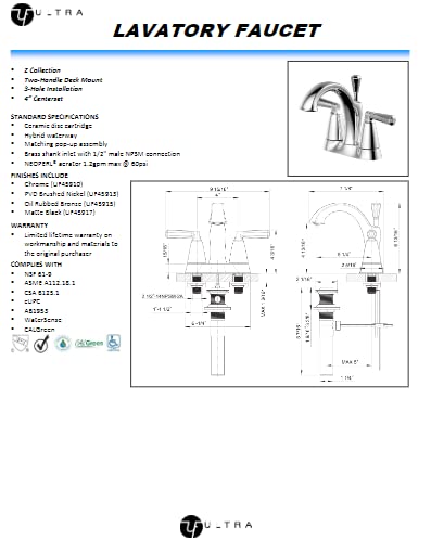 Ultra Faucets UF4591X Z Collection Bathroom Faucet, Two-Handle 4" Centerset Lavatory Faucet