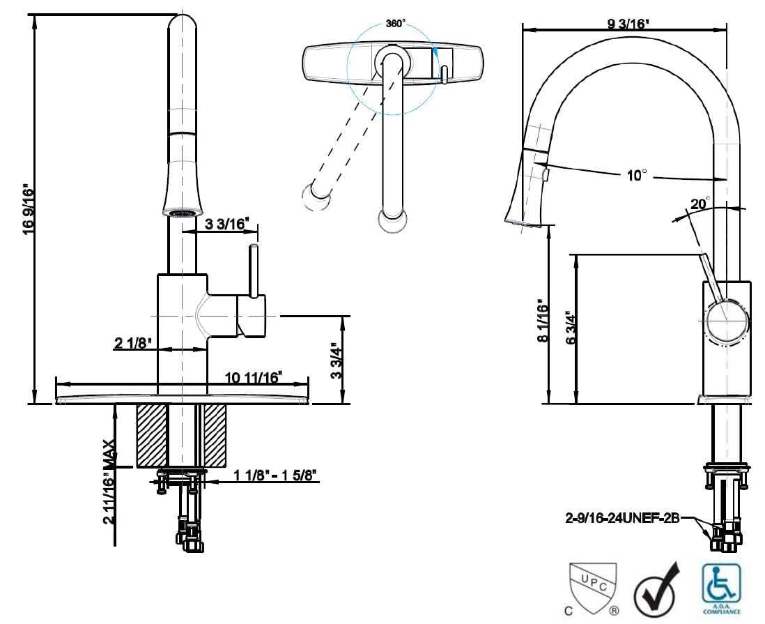 Ultra Faucets UF1420x Euro Collection Single-Handle Kitchen Faucet,