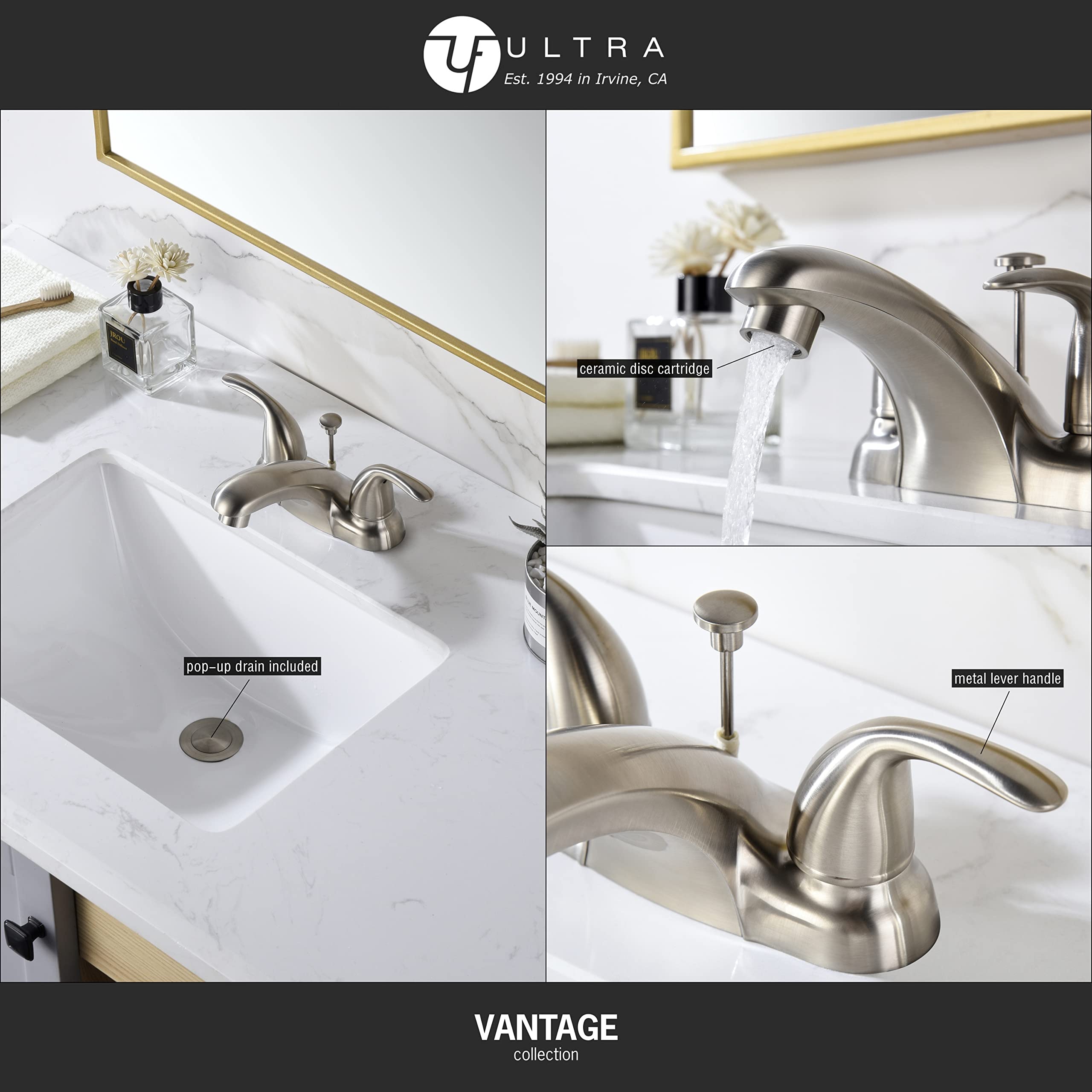 Ultra Faucets UF4452X Vantage Collection Bathroom Faucet, Two-Handle 4" Centerset Lavatory Faucet