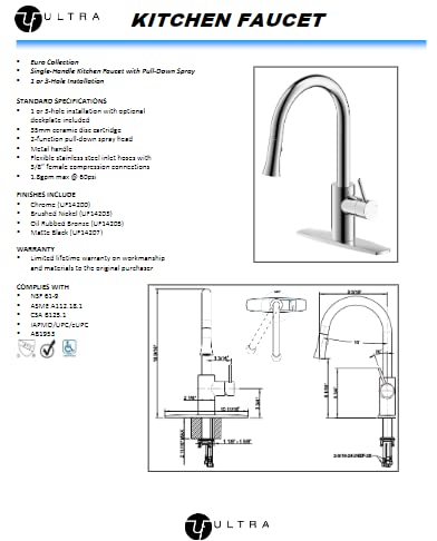 Ultra Faucets UF1420x Euro Collection Single-Handle Kitchen Faucet,