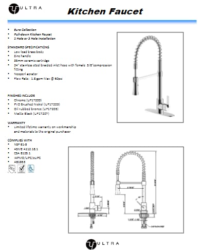Ultra Faucets UF1720X Euro Collection Single-Handle Kitchen Faucet,