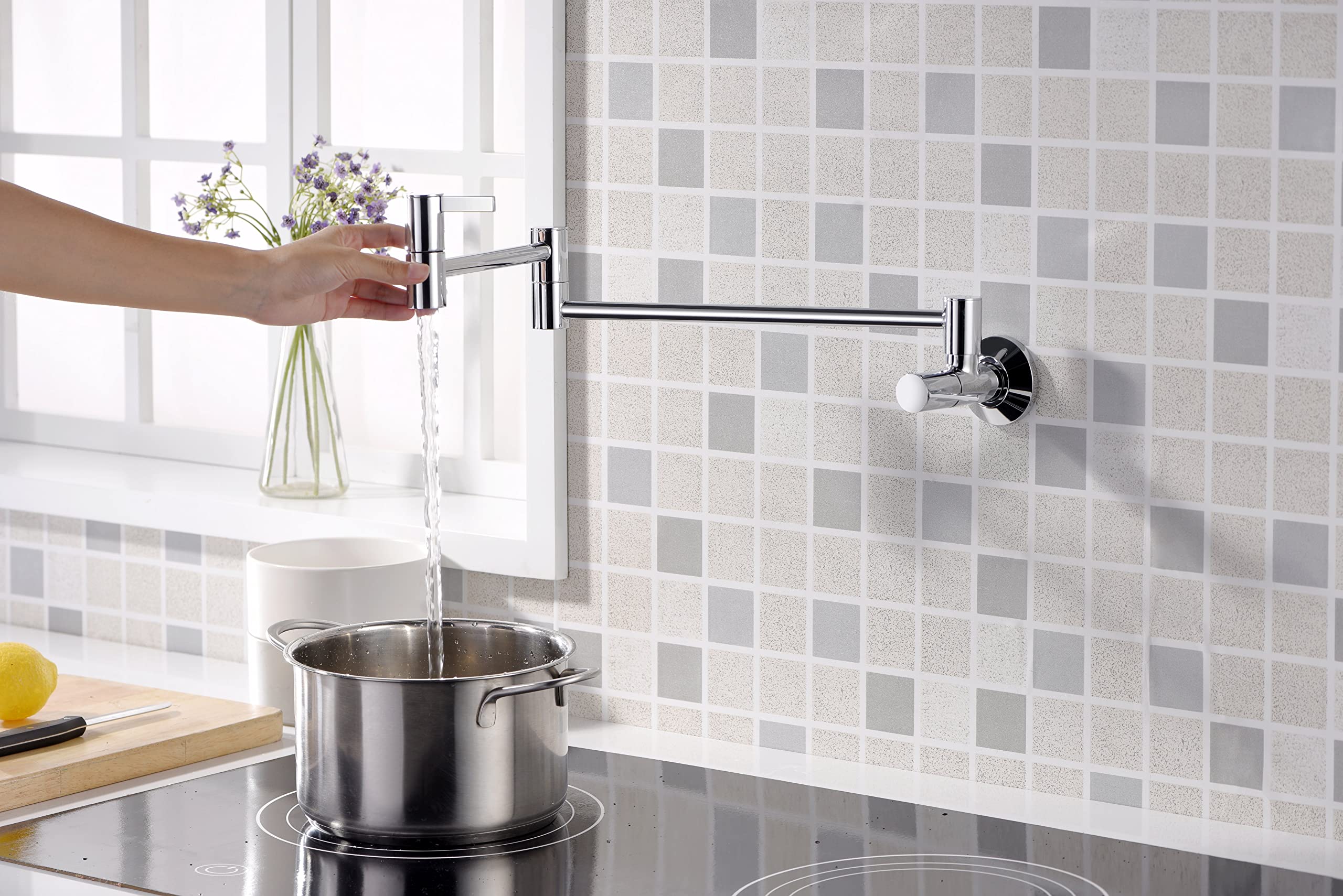 Ultra Faucets UF9170x Contemporary Stainless Steel Pot Filler Faucet,