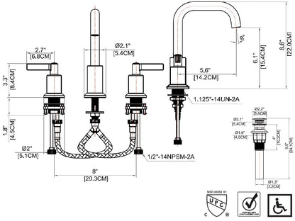 Ultra faucets UF5700X Bathroom Faucets, Two-Handle Widespread Lavatory Faucet