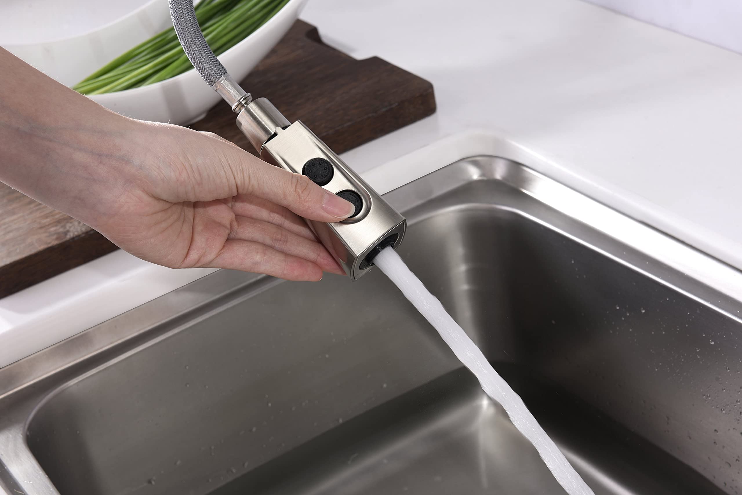 Ultra Faucets UF17003 Single-Handle Kitchen Faucet with Pull-Down Spray, Brushed Nickel