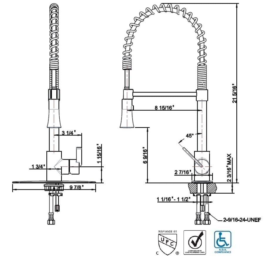 Ultra Faucets UF1720X Euro Collection Single-Handle Kitchen Faucet,