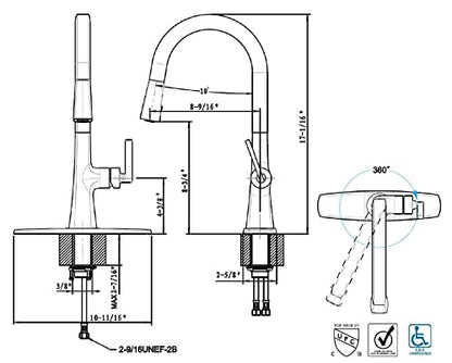 Ultra Faucets UF17003 Single-Handle Kitchen Faucet with Pull-Down Spray, Brushed Nickel
