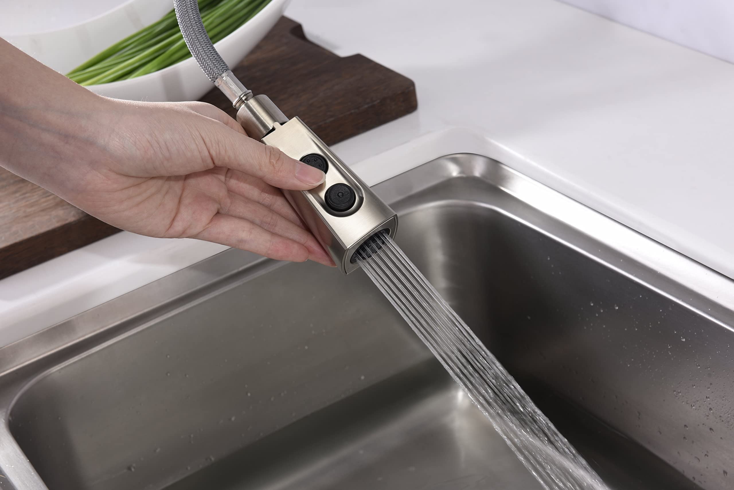 Ultra Faucets UF17003 Single-Handle Kitchen Faucet with Pull-Down Spray, Brushed Nickel