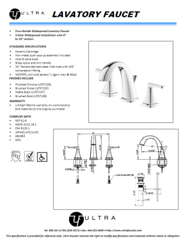 Ultra Faucets UF5710X Two-Handle Widespread Lavatory Faucet