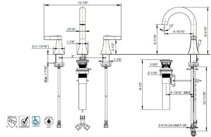 Ultra faucets UF5660X Two-Handle Widespread Lavatory Faucet