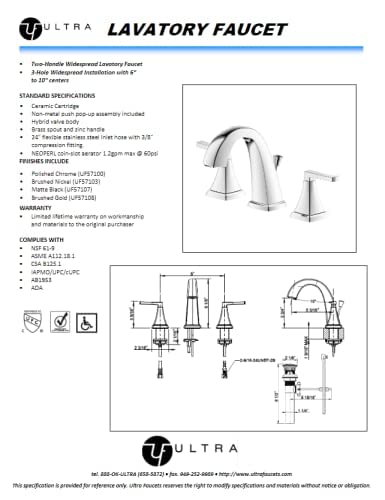 Ultra Faucets UF5710X Two-Handle Widespread Lavatory Faucet
