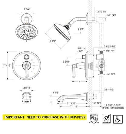Ultra Faucets Z Collection UF7960X Single-Handle Tub and Shower Trim Kit