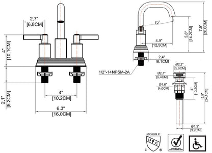 Ultra Faucets UF4670X Bathroom Faucet Two-Handle 4" Centerset Lavatory Faucet