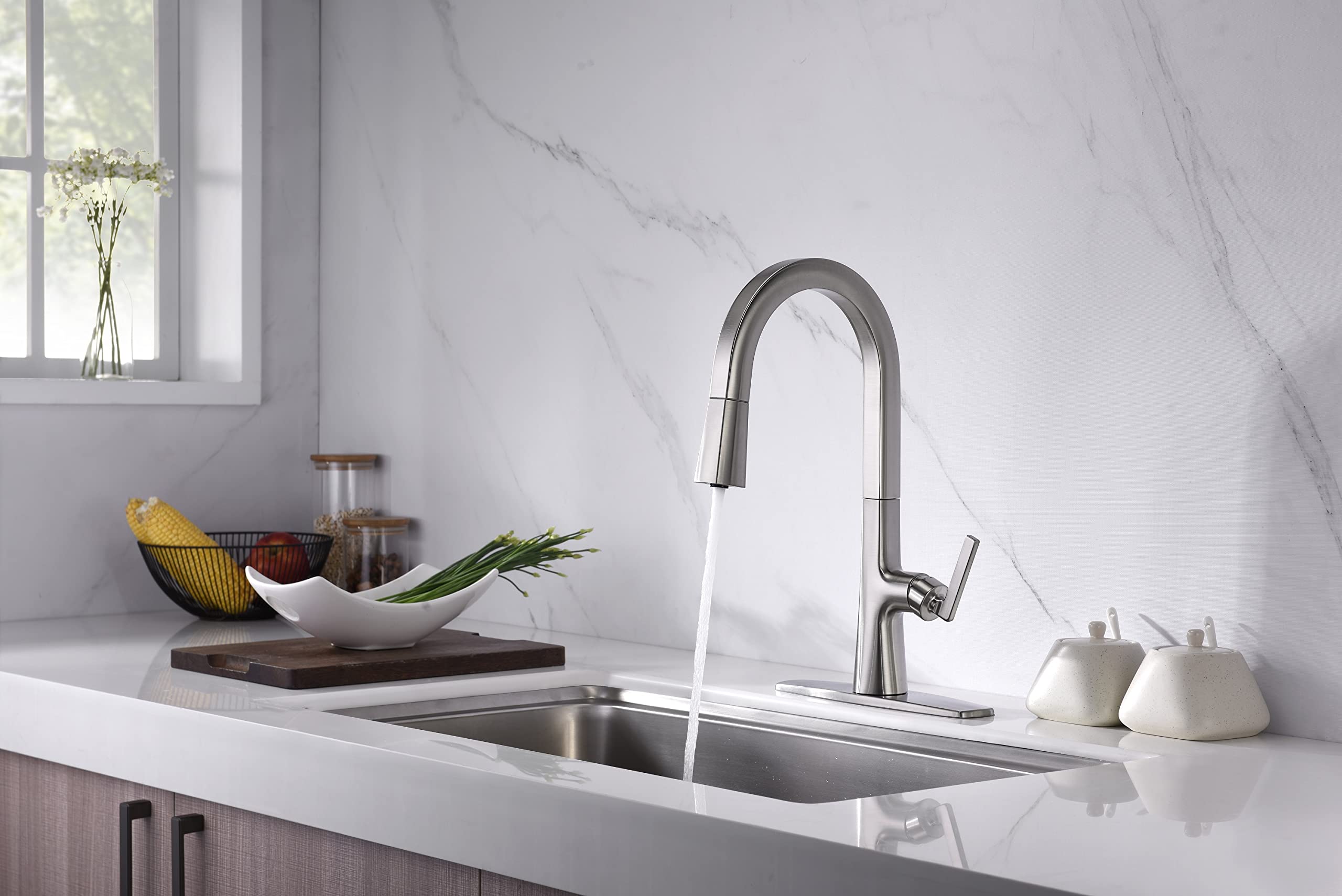 Ultra Faucets UF17003 Single-Handle Kitchen Faucet with Pull-Down Spray, Brushed Nickel