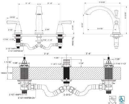 Ultra Faucets UF6540X Z Collection Two-Handle Roman Tub Faucet with Hand-Shower