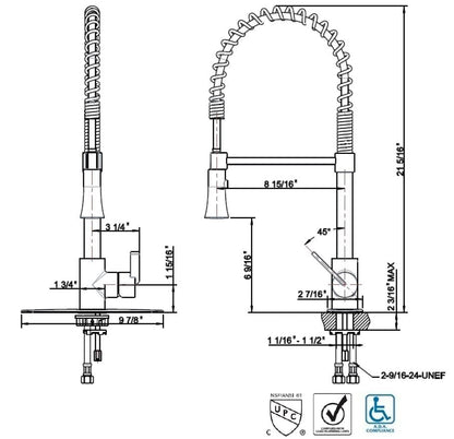 Ultra Faucets UF1720X Euro Collection Single-Handle Kitchen Faucet,